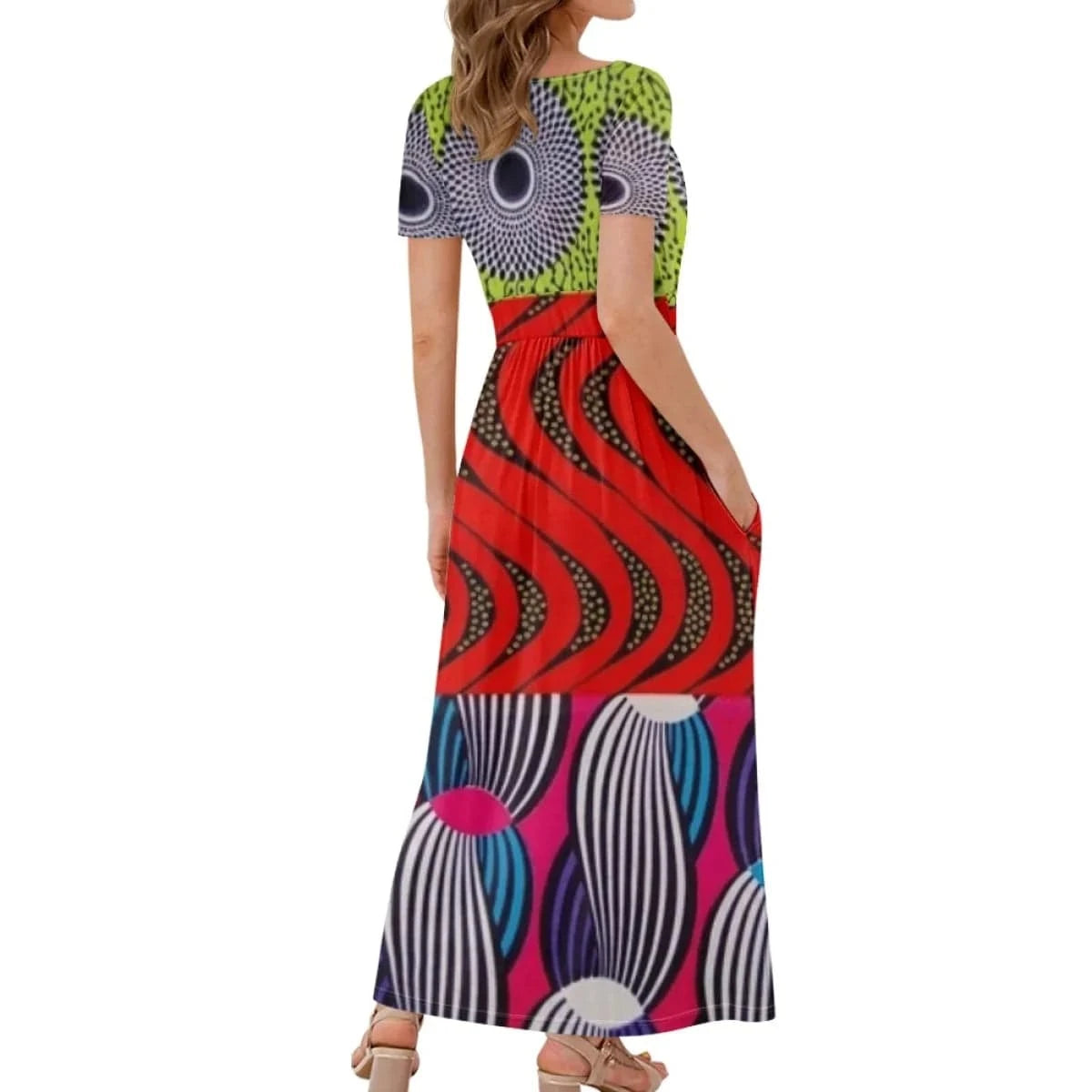 Wholesale African Wax Print Short Sleeve Long Wedding Dress Beautiful Custom Logo Eco-friendly Women Sexy Bodycon Comfy Dresses