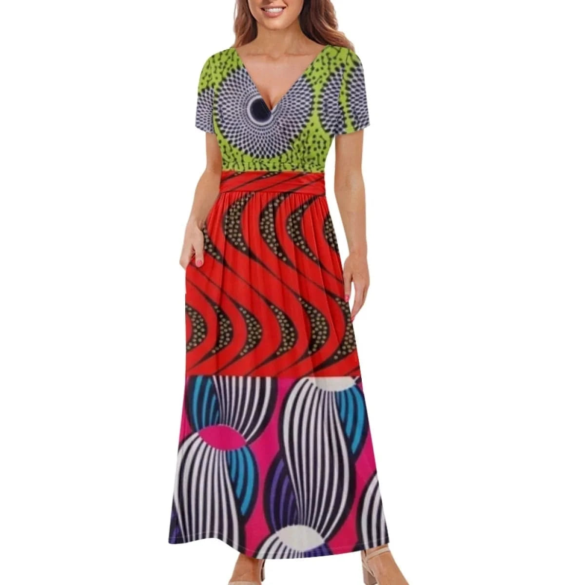 Wholesale African Wax Print Short Sleeve Long Wedding Dress Beautiful Custom Logo Eco-friendly Women Sexy Bodycon Comfy Dresses