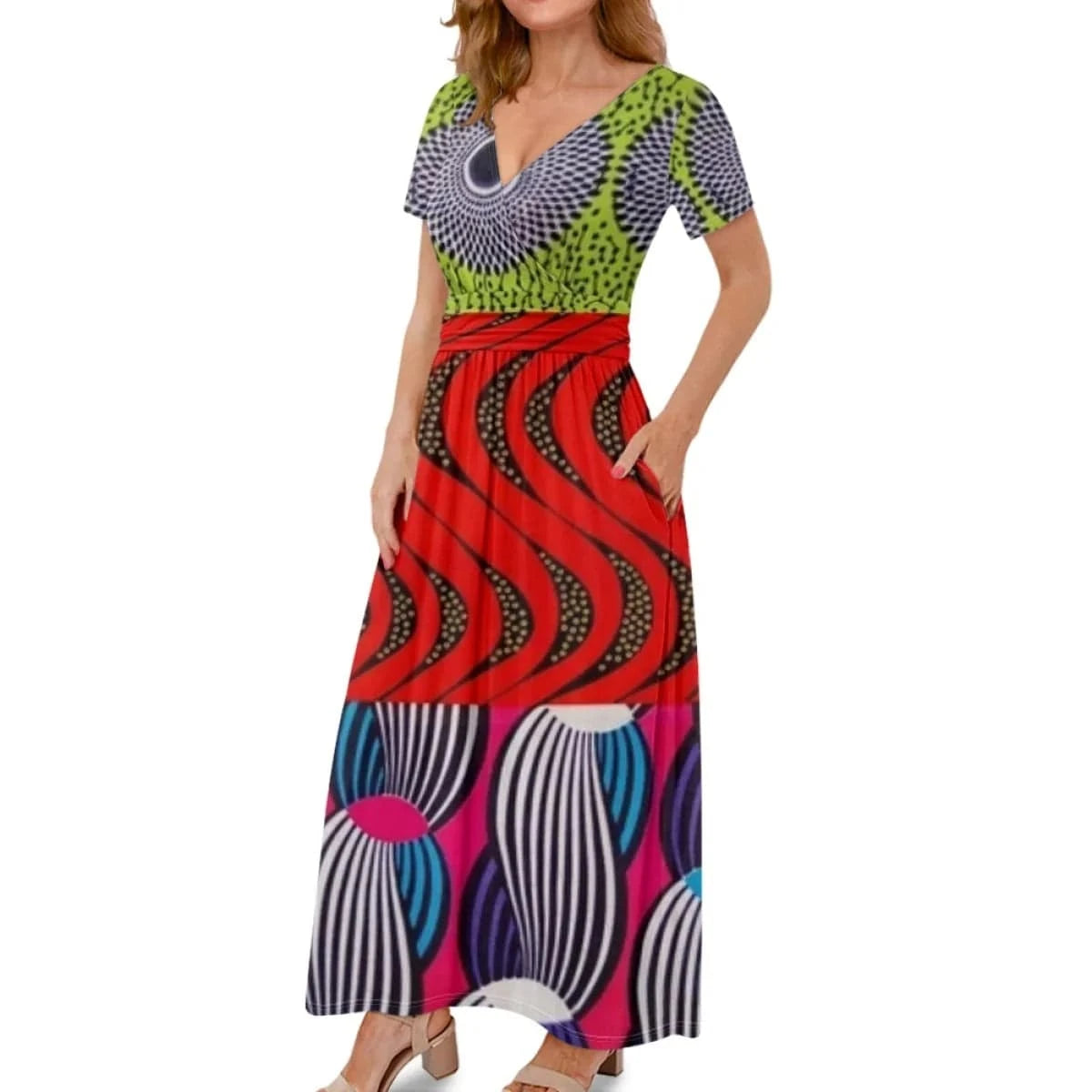 Wholesale African Wax Print Short Sleeve Long Wedding Dress Beautiful Custom Logo Eco-friendly Women Sexy Bodycon Comfy Dresses