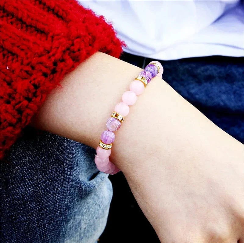 Wholesale Beautiful Fashion Handmade Natural 8MM Pink Rose Quartz Gemstone Stone Beads Bracelet for Women Jewelry