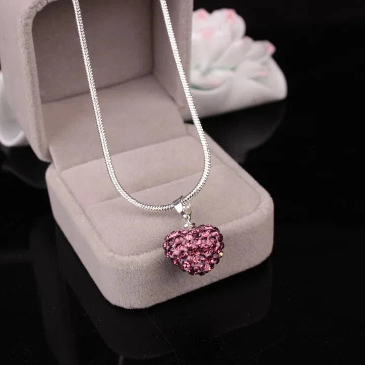 Wholesale Berry Small Heart WIth Crystal Diamond Drop Lady Pendant Necklace Party Gift For Girl