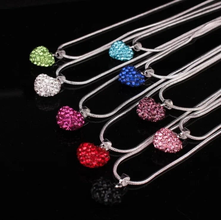 Wholesale Berry Small Heart WIth Crystal Diamond Drop Lady Pendant Necklace Party Gift For Girl
