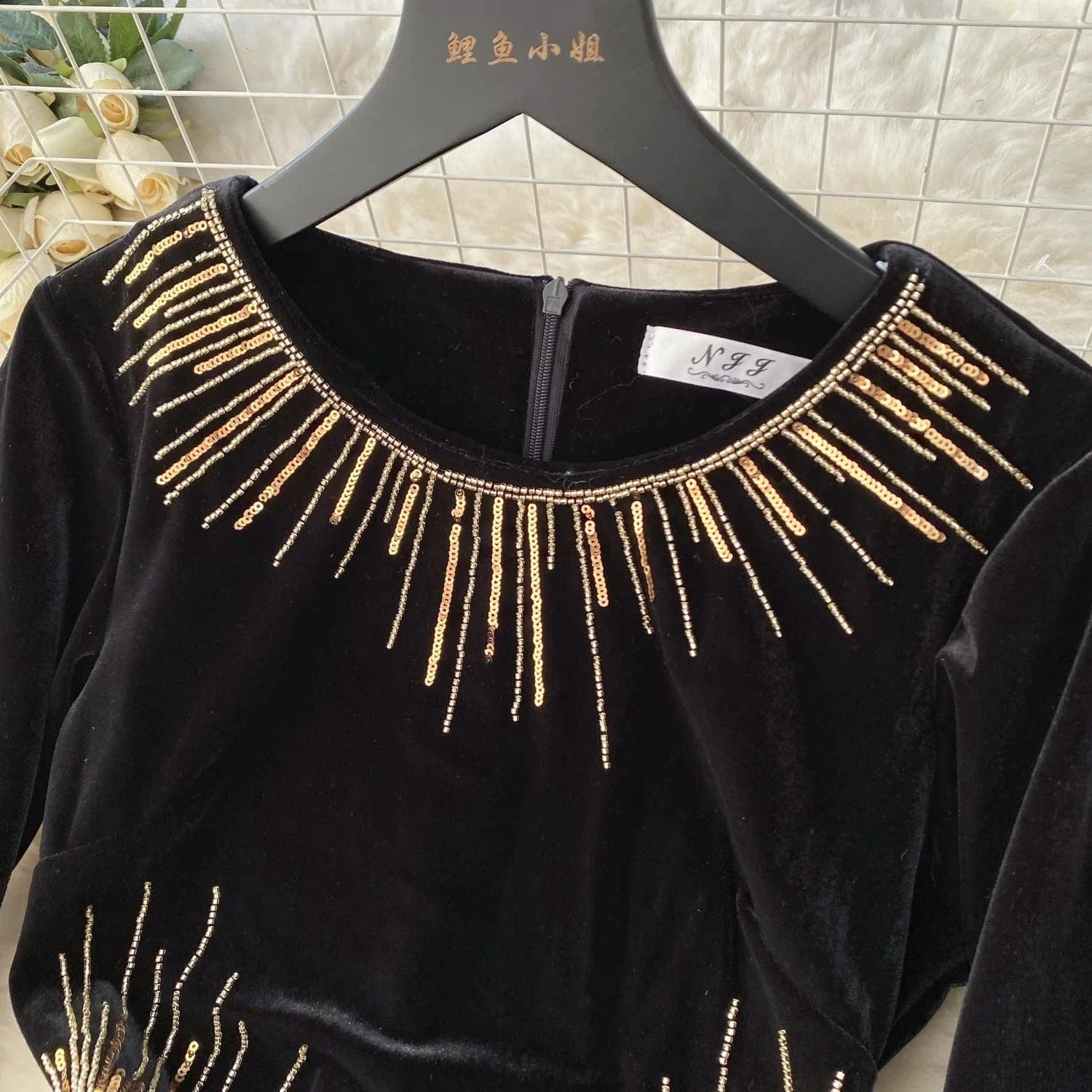 Wholesale Black Women Party Gown Beaded Plus Size Velvet Ladies Luxury Mini Evening Dress