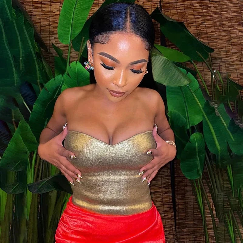 Wholesale boutique 2024 fashion crop top sexy shiny club wear women tank tops corset