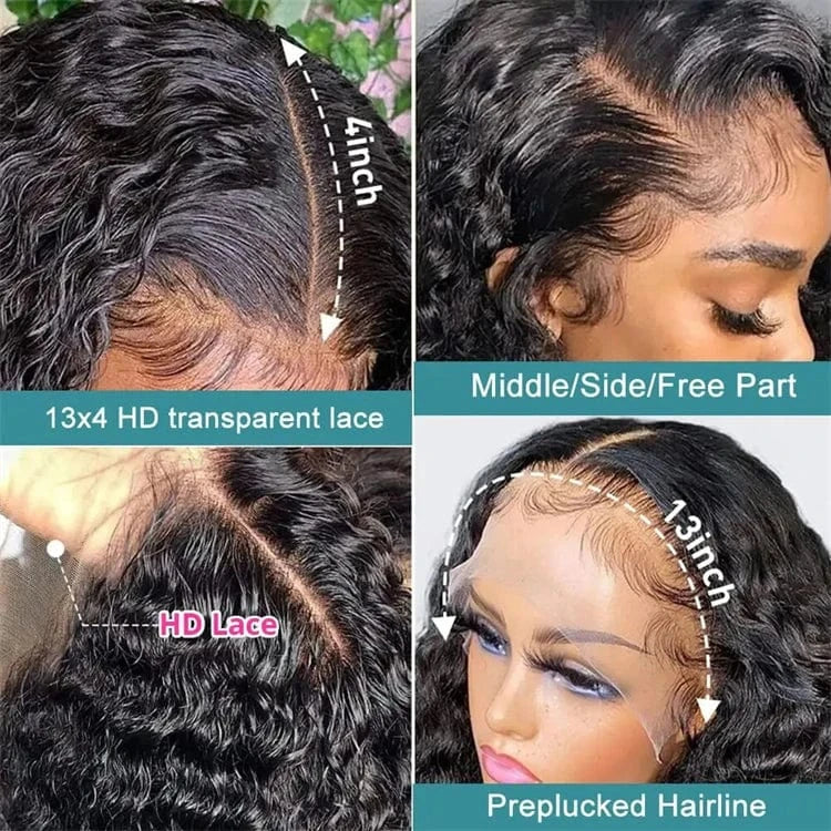 Wholesale Brazilian Raw HD Human Hair Transparent Lace Front Wig For Black Women, Deep Wave 13*4 HD Swiss Lace Frontal Wigs