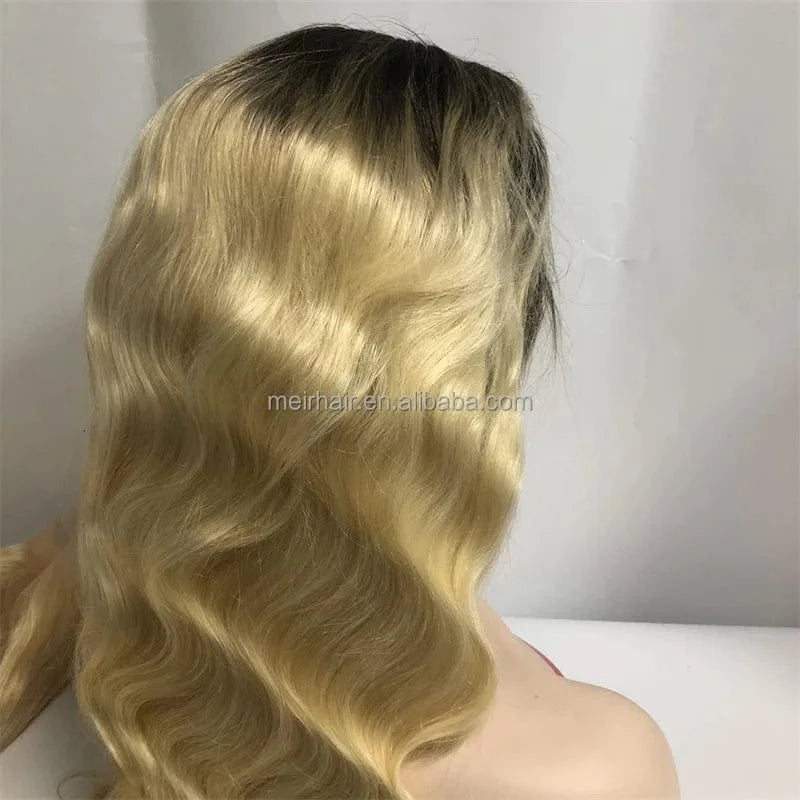 wholesale cheap deep water wave 30 inch ombre blonde frontal wig 613 human hair wig