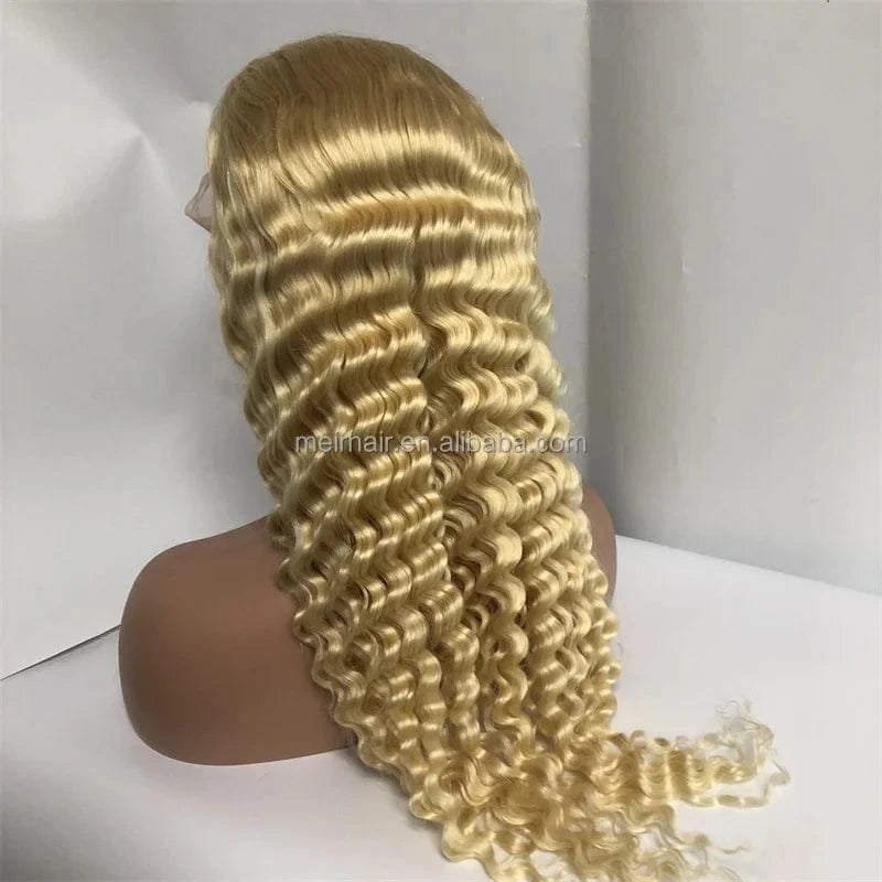 wholesale cheap deep water wave 30 inch ombre blonde frontal wig 613 human hair wig