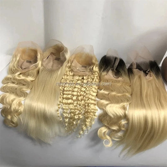 wholesale cheap deep water wave 30 inch ombre blonde frontal wig 613 human hair wig
