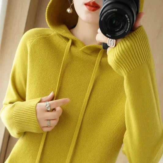 Wholesale Cheap Girls Knit Hoodie Sweater Pull Femme 2024 Womens Plus Size Loose Hooded Sweater Hoodies