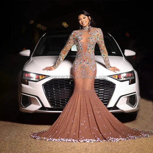 Wholesale Clothing Sparkly Colored Crystal Elegant Evening Dress Formal Mermaid Wedding Dress Celebrity Party Elegent Prom Dress