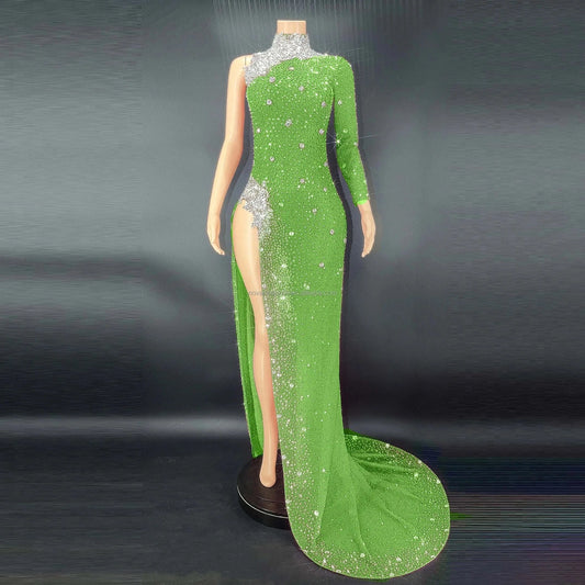 Wholesale Clothing Vendor Mint Stylish Maxi Dress With Long Sleeve  Evening Dress One Shoulder Luxury Party Vetement Pour Femme