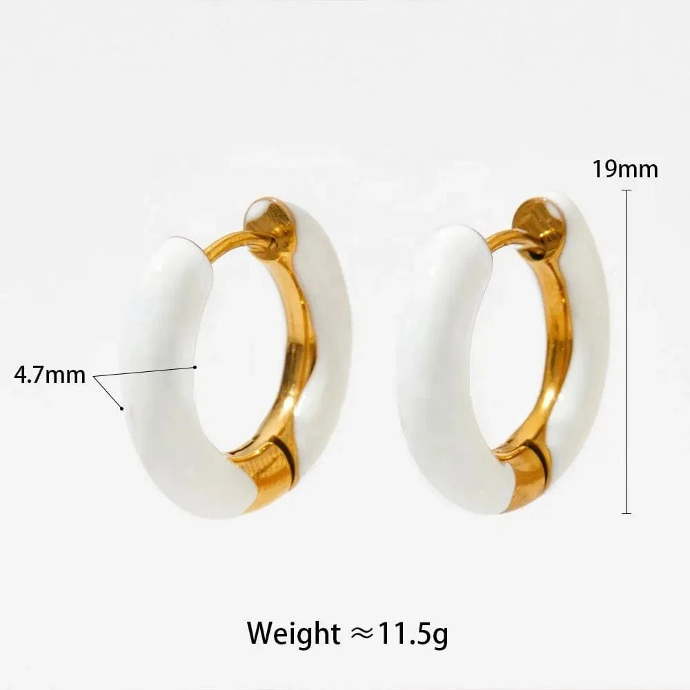 Wholesale Colorful Enamel Huggie Earrings Hypoallergenic Circle Ear Cuff Gold Plated Stainless Steel Enamel Hoop Earrings