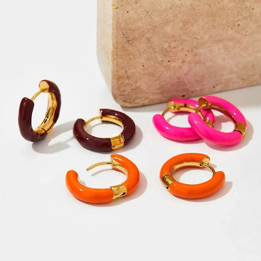 Wholesale Colorful Enamel Huggie Earrings Hypoallergenic Circle Ear Cuff Gold Plated Stainless Steel Enamel Hoop Earrings