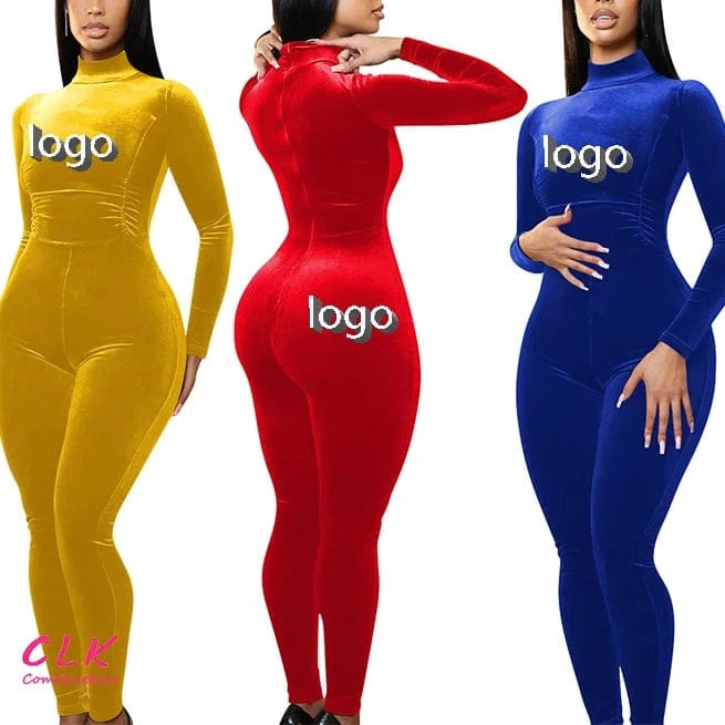 Wholesale Custom Logo New Arrival Women's Clothes Long Sleeve Casual Solid Color Sexy Zipper Pleated Jumpsuit For Women