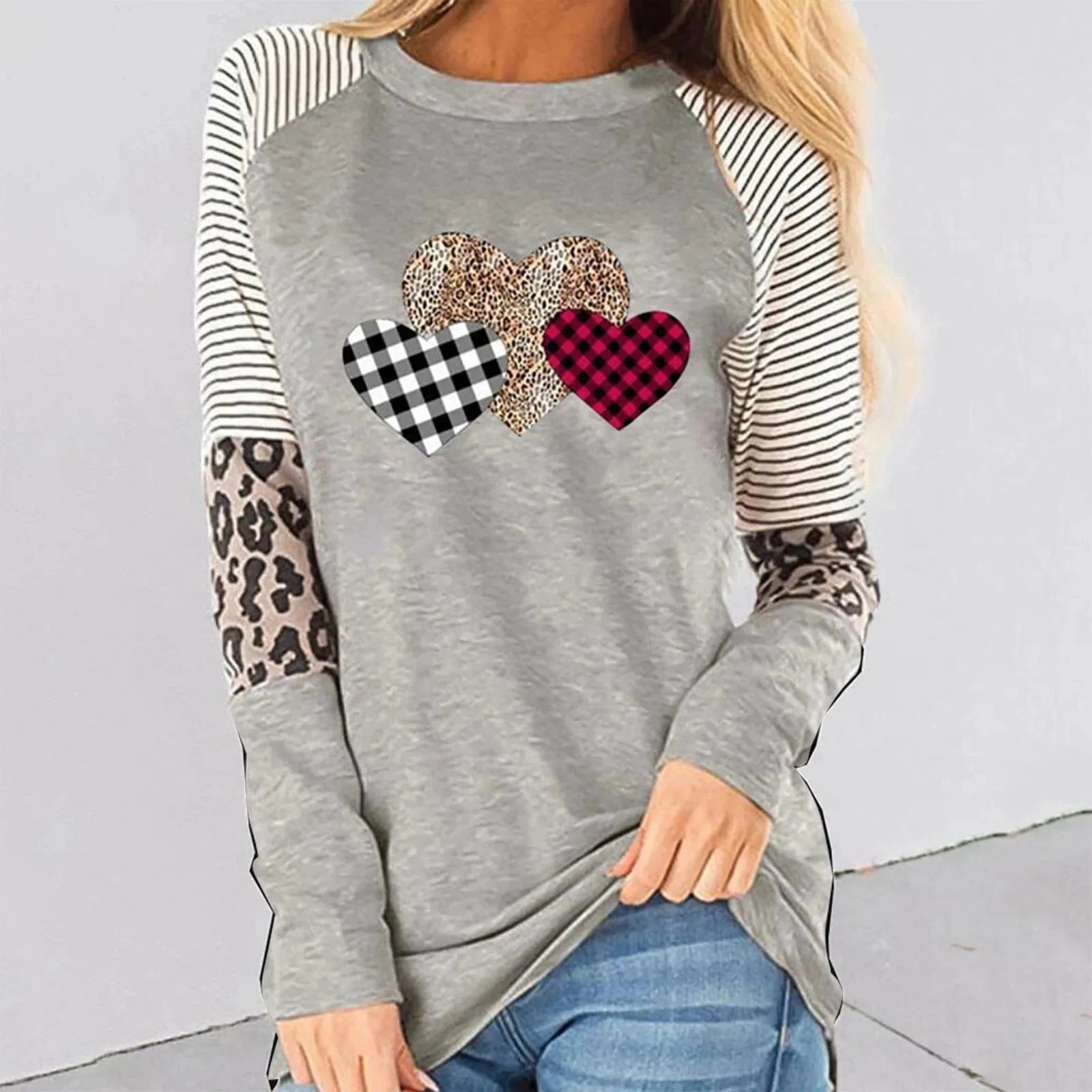 Wholesale customized European and American new women's clothing long sleeve splicing casual tops round neck plus size t-shirt
