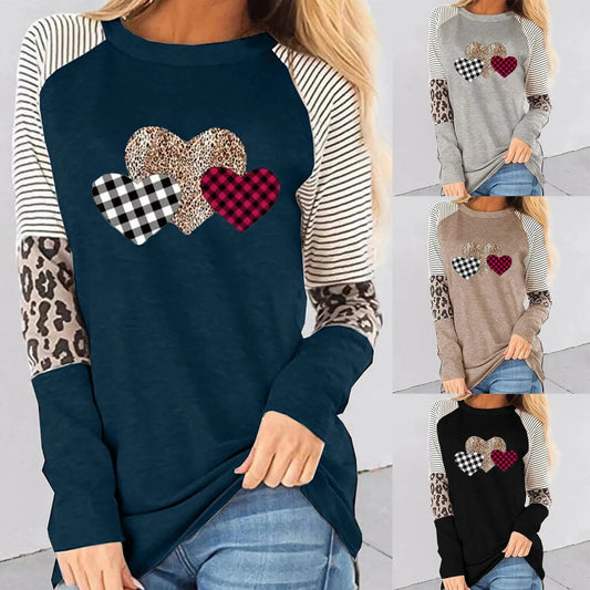 Wholesale customized European and American new women's clothing long sleeve splicing casual tops round neck plus size t-shirt