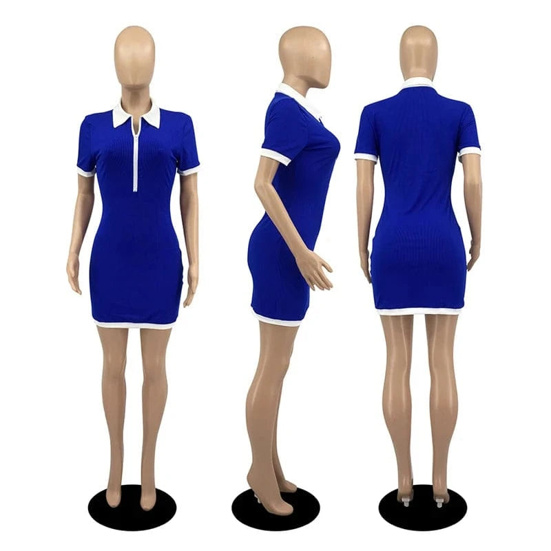 wholesale designer modest clothes summer 2024 women fashion casual office lady short mini polo dress bulk with zipper for women