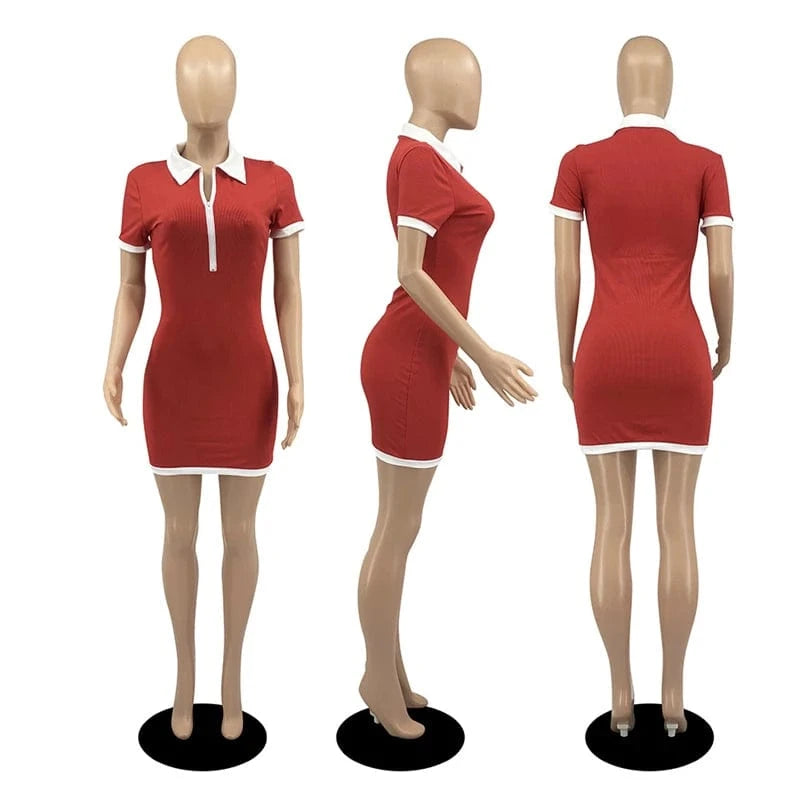 wholesale designer modest clothes summer 2024 women fashion casual office lady short mini polo dress bulk with zipper for women