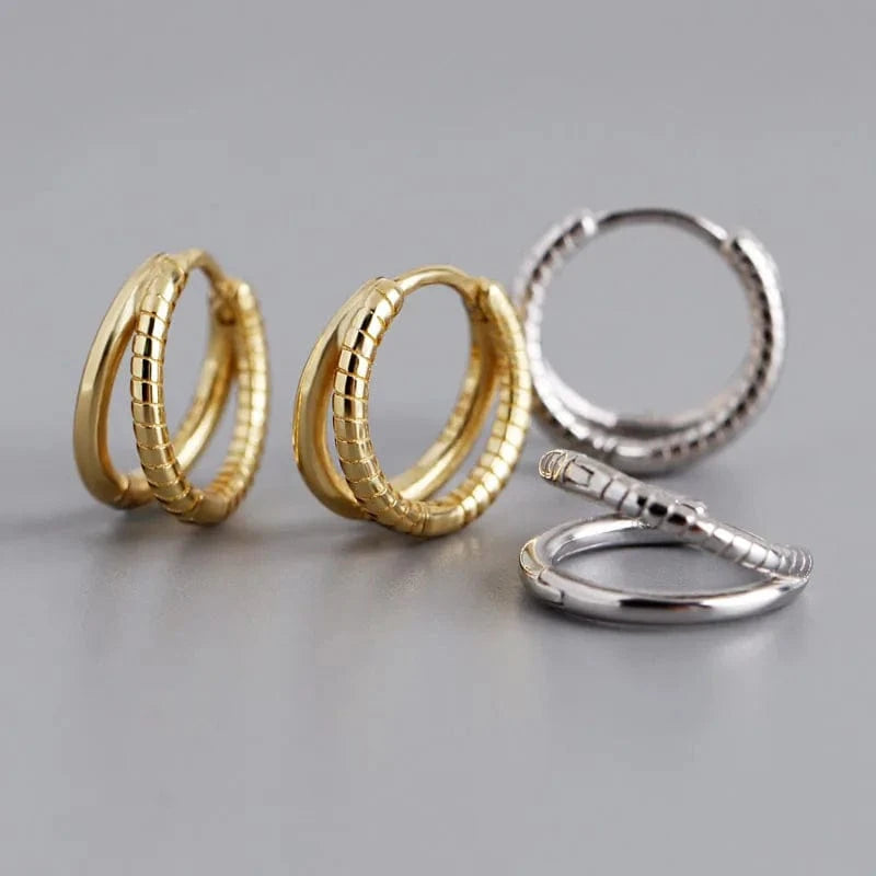 Wholesale Double Layer Circle Round 925 Sterling Silver Hoop Earrings For Girls Birthday Gifts