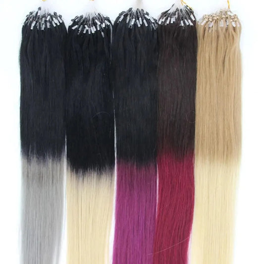 wholesale Factory 14-26inch 100s Micro Link Easy Loop Natural Human Hair Extensions Silk Straight micro ring ombre hair