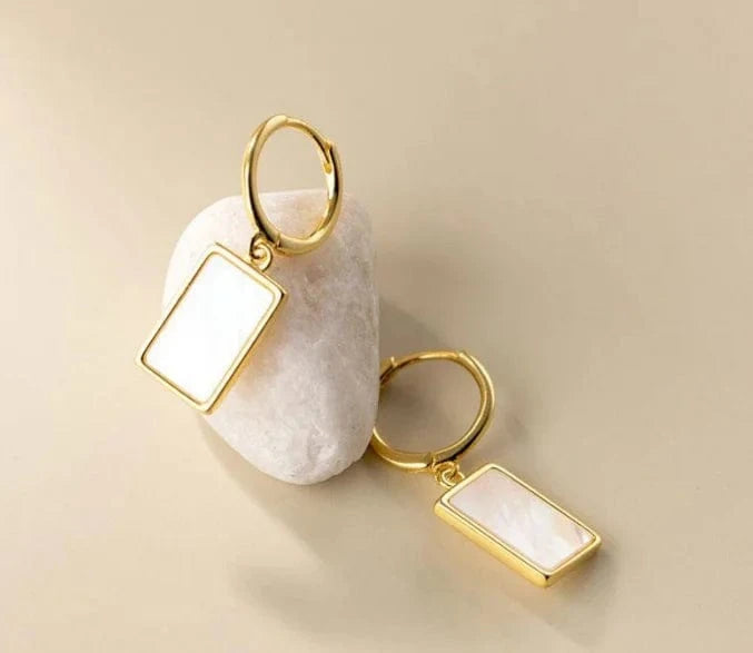wholesale fashion 925 sterling silver Rectangle shell gold plated hoop earrings for women dropshipping