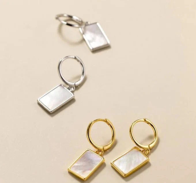 wholesale fashion 925 sterling silver Rectangle shell gold plated hoop earrings for women dropshipping