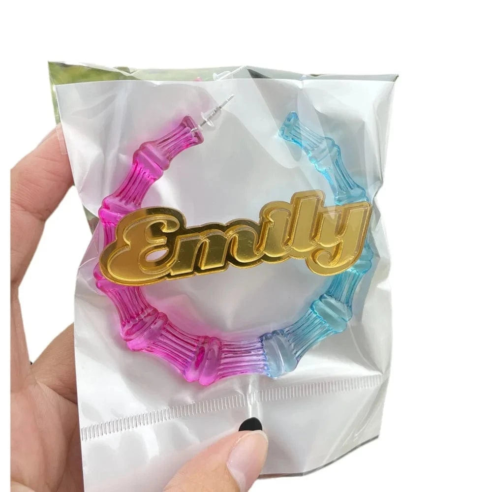 Wholesale Fashion Bamboo Hoop Earring Custom Acrylic Personalized Name Large Stud Earrings multiple color Statement Earrings