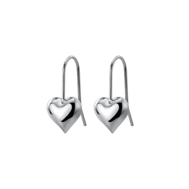 Wholesale Fashion Glossy Heart Short Drop Earrings For Women 925 Sterling Silver Jewelry