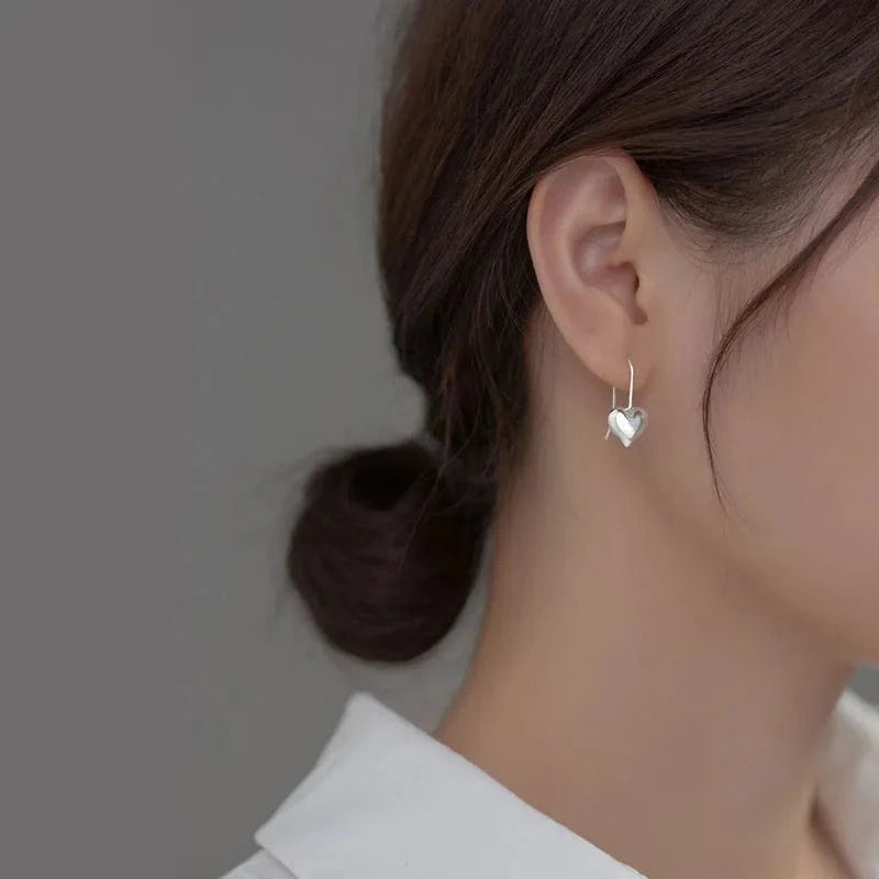 Wholesale Fashion Glossy Heart Short Drop Earrings For Women 925 Sterling Silver Jewelry
