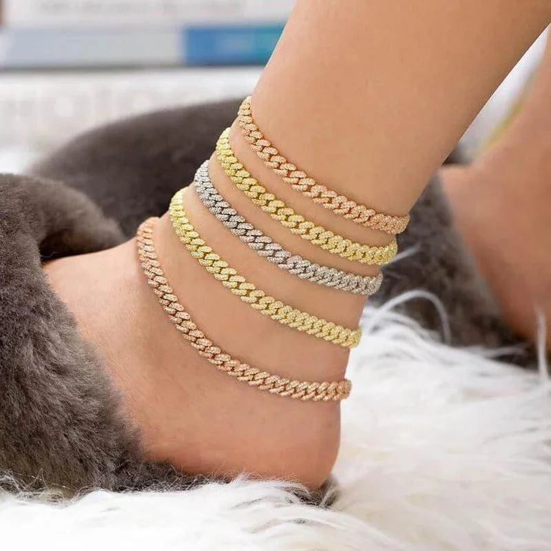 wholesale fashion hip hop anklet foot jewelry with cz paved Cuban chain women lady beach styles foot jewelry gift