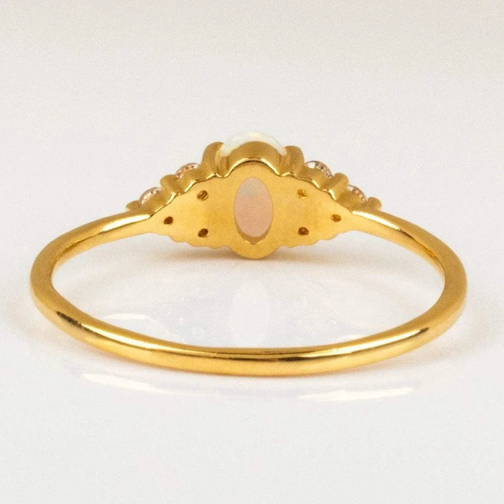 wholesale fashion jewelry 925 sterling silver oval shaped opal zircon gold plated rings for women