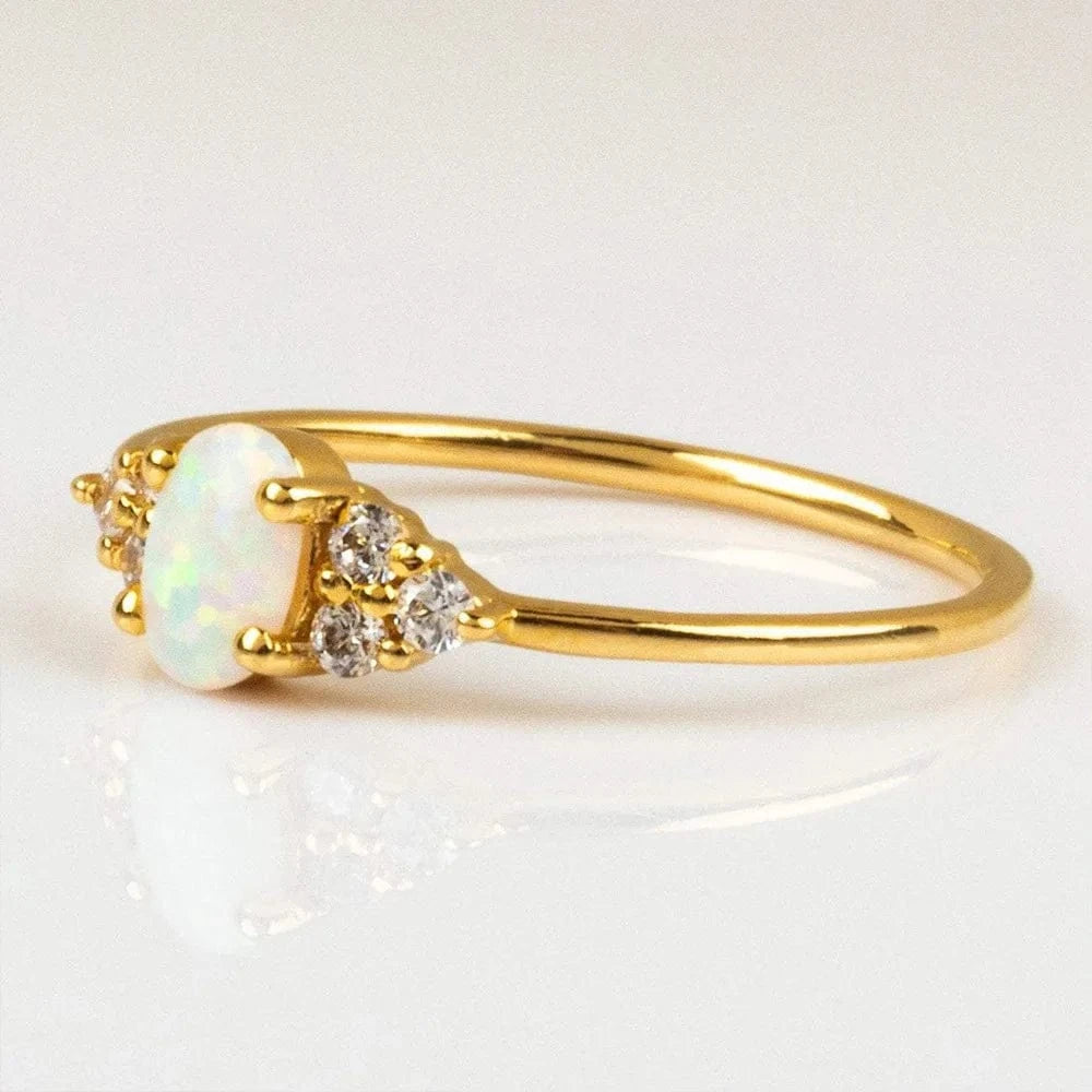 wholesale fashion jewelry 925 sterling silver oval shaped opal zircon gold plated rings for women