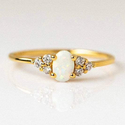 wholesale fashion jewelry 925 sterling silver oval shaped opal zircon gold plated rings for women