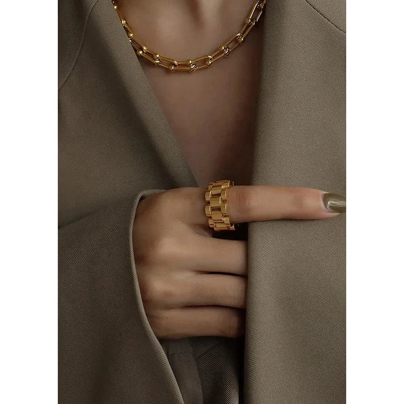 Wholesale Fashion Stainless Steel Gold Jewelry Adjust Women Rings