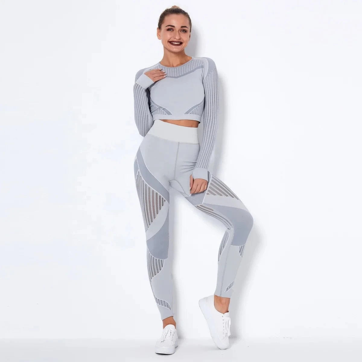 Wholesale Fitness Clothing Seamless Activewear Long Sleeve Crop Top Yoga Pant Leggings Sport Suit Gym Fitness Sets for Women