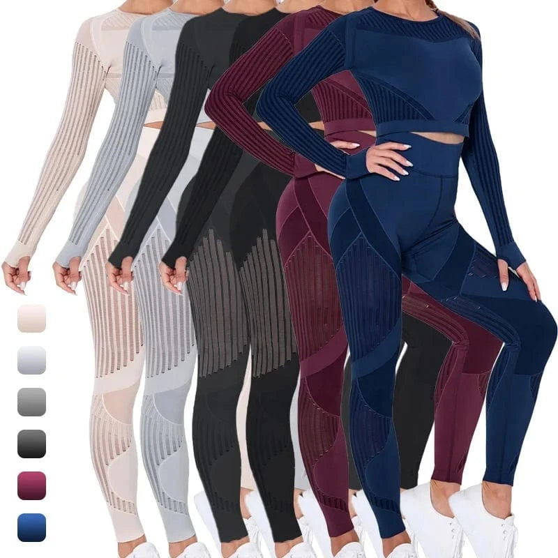 Wholesale Fitness Clothing Seamless Activewear Long Sleeve Crop Top Yoga Pant Leggings Sport Suit Gym Fitness Sets for Women