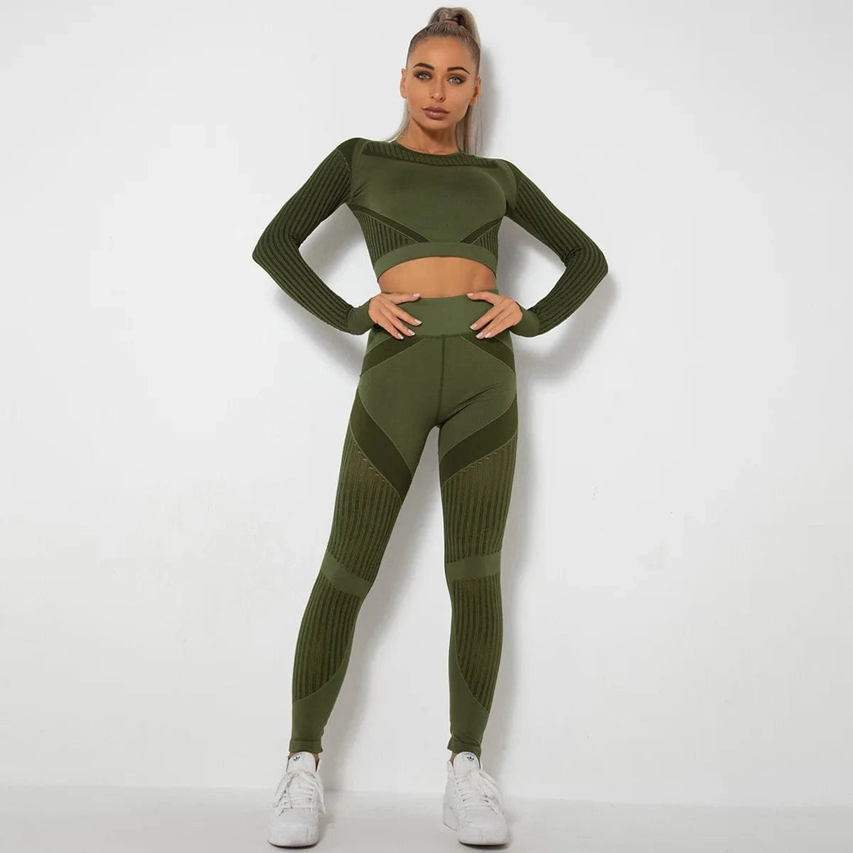 Wholesale Fitness Clothing Seamless Activewear Long Sleeve Crop Top Yoga Pant Leggings Sport Suit Gym Fitness Sets for Women