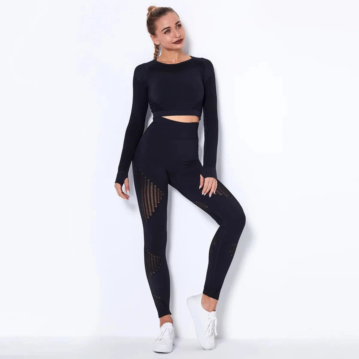 Wholesale Fitness Clothing Seamless Activewear Long Sleeve Crop Top Yoga Pant Leggings Sport Suit Gym Fitness Sets for Women