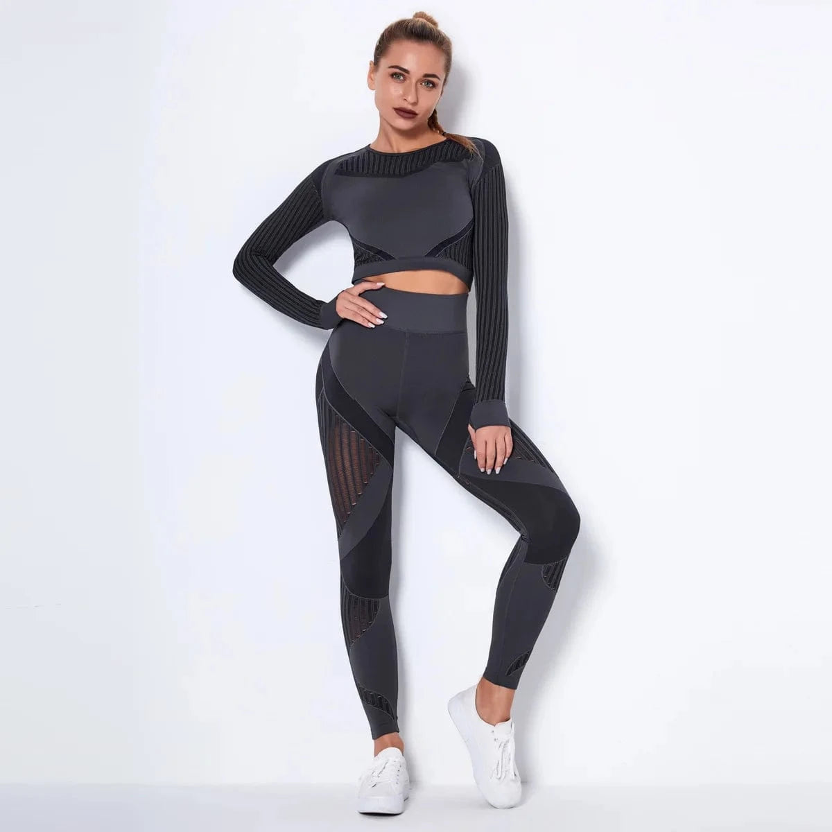 Wholesale Fitness Clothing Seamless Activewear Long Sleeve Crop Top Yoga Pant Leggings Sport Suit Gym Fitness Sets for Women
