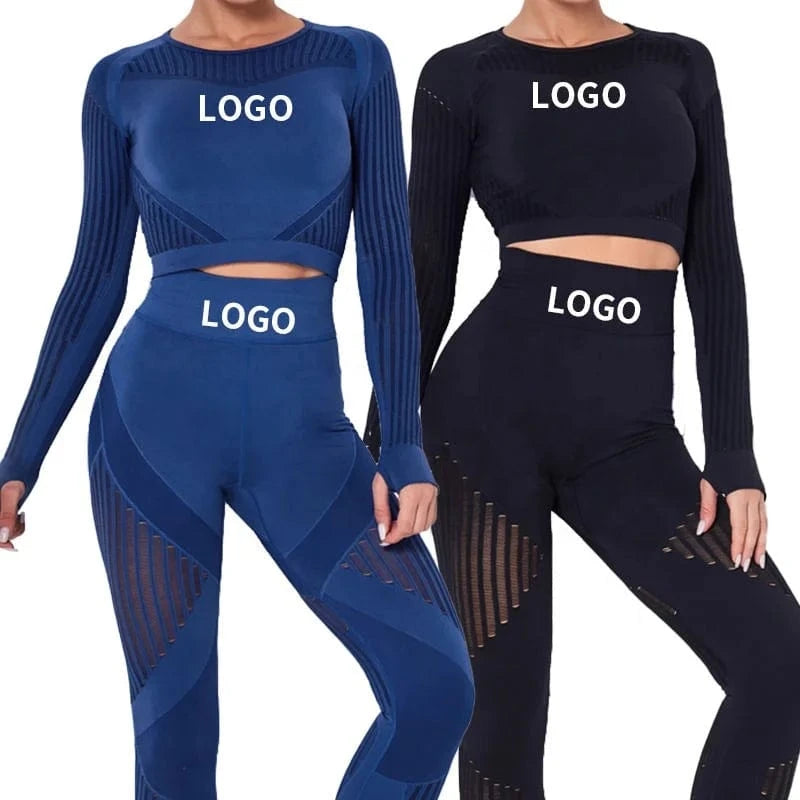 Wholesale Fitness Clothing Seamless Activewear Long Sleeve Crop Top Yoga Pant Leggings Sport Suit Gym Fitness Sets for Women