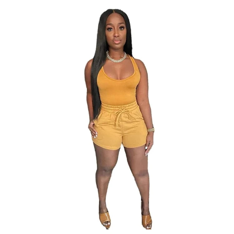 Wholesale Fitted Cotton Jogger Sets Tank Top and Shorts Womens 2 Piece Summer Set Jogger Biker 2 pc Girls Tracksuit Short Set