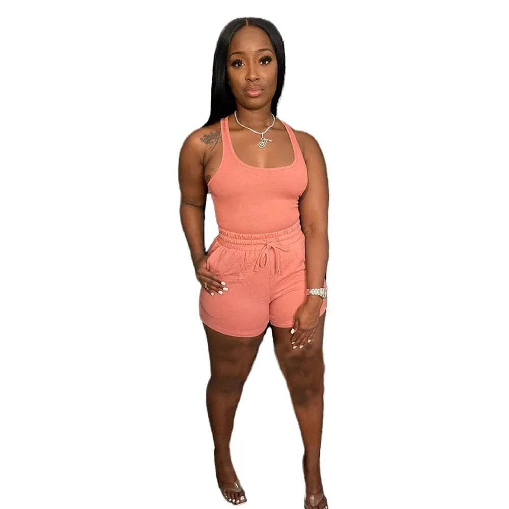 Wholesale Fitted Cotton Jogger Sets Tank Top and Shorts Womens 2 Piece Summer Set Jogger Biker 2 pc Girls Tracksuit Short Set