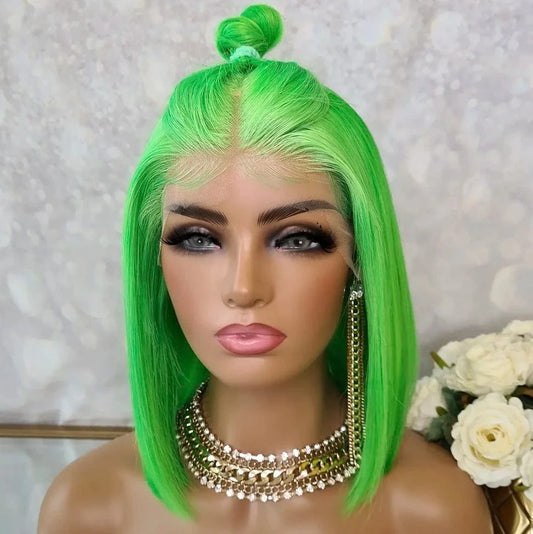 Wholesale Glueless Green Color Lace Front Wigs Bob 100% Peruvian Human Hair Yellow Red Grey Blue Frontal Wigs For Black Women