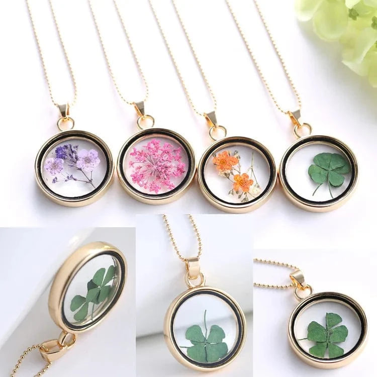 Wholesale Gold Chains Fashion Botanical Resin Jewelry Gold Plated Crystal Dried Flowers Rosary Pendant Necklaces For Girls