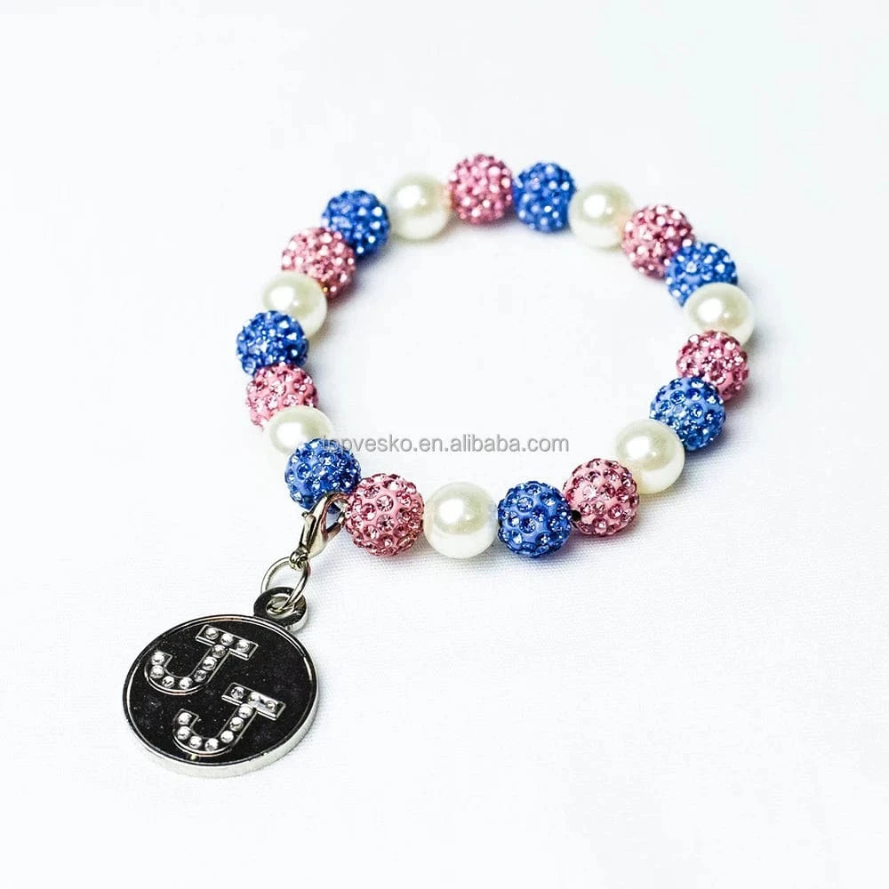 Wholesale Greek Sorority Custom Style New Fashion Jack and Jill of  Pink Blue Cat Eye Pendant Bracelets Lady Jewelry