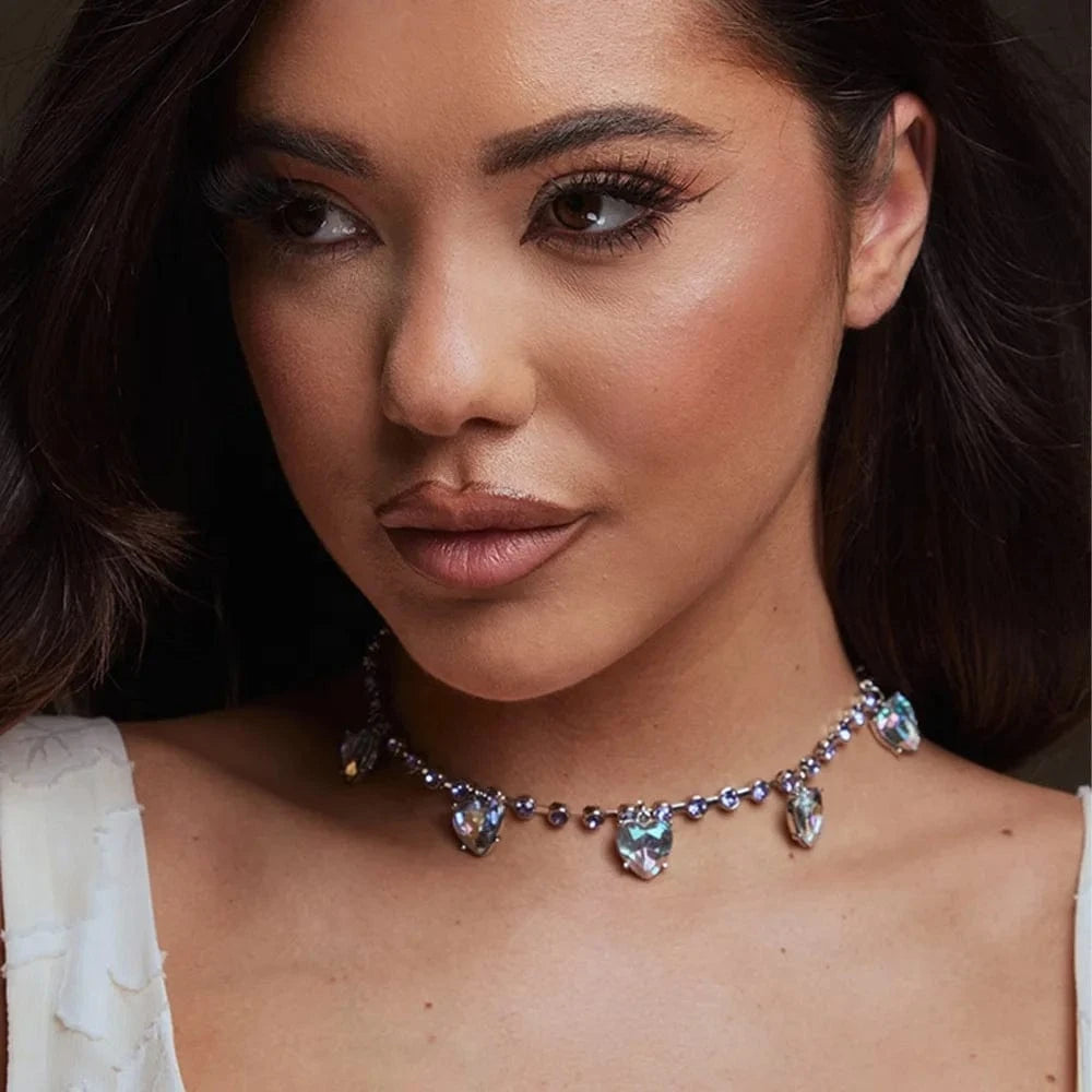 Wholesale Heart Rhinestone Necklace Choker Fashionable Women Elegant Latest Model Fashion Necklace Jewelry