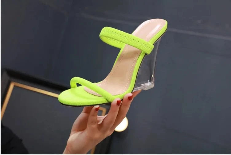Wholesale heels women fashion wedge clear heels suede strap slippers mules sexy Ladies Summer shoes Footwear high heel sandals
