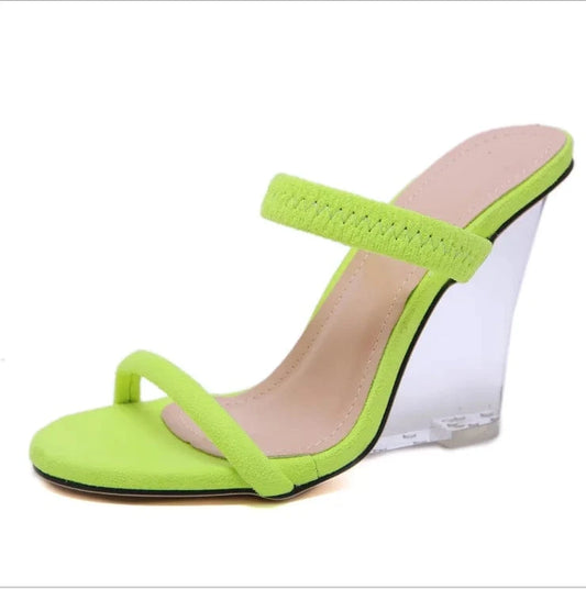 Wholesale heels women fashion wedge clear heels suede strap slippers mules sexy Ladies Summer shoes Footwear high heel sandals