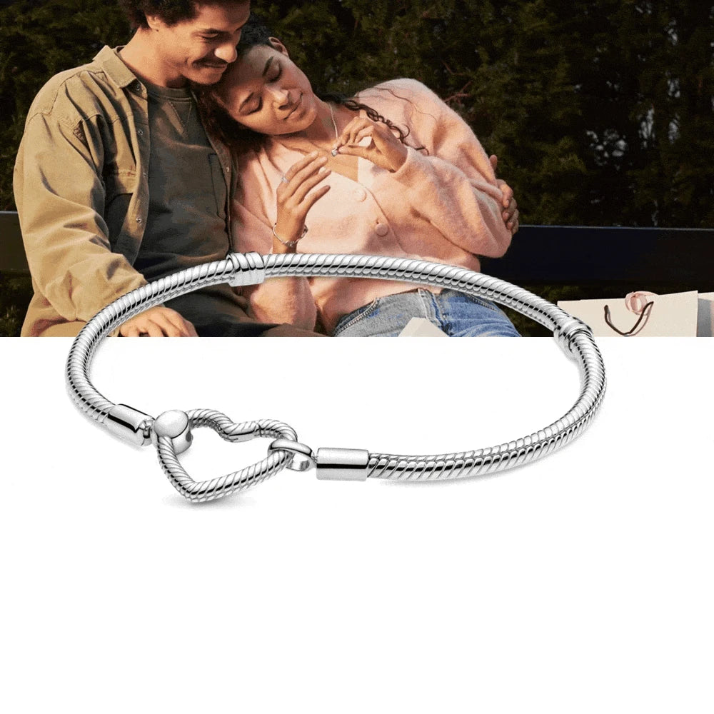 Wholesale high quality 925 sterling silver jewelry heart-shaped chain buckle snake bone chain bracelet for pandoring bracelet