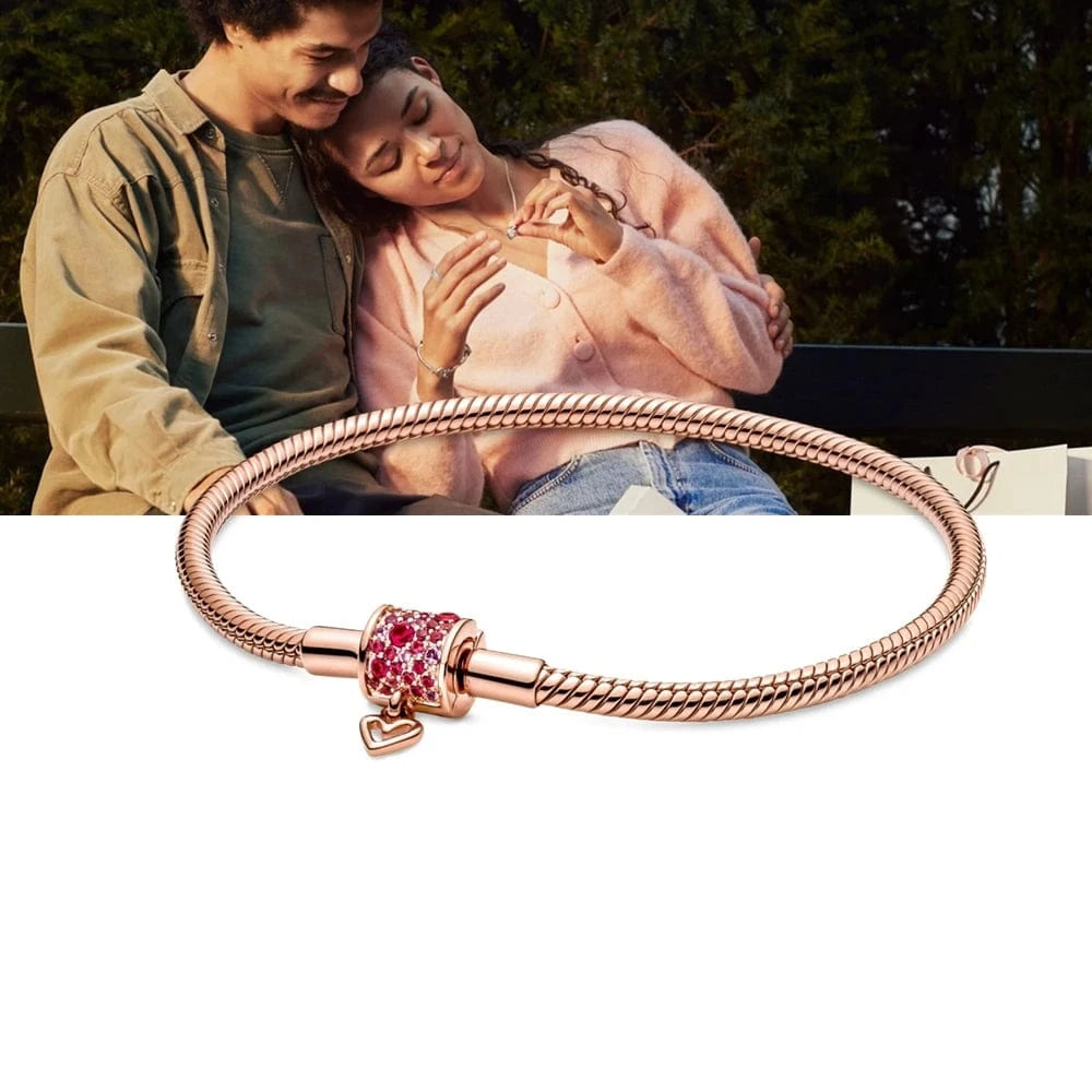 Wholesale high quality 925 sterling silver jewelry heart-shaped chain buckle snake bone chain bracelet for pandoring bracelet